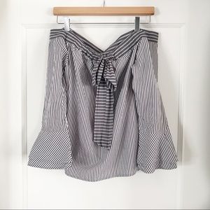 LOFT Off-the-shoulder Stripe Tie Bow Top Blouse Gray and White XS